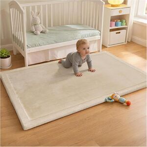 60x40 Thick Baby Play Mat Beige Non-Slip Water-Resistant Toddler